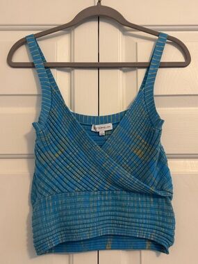 Buttermelon Blue Ribbed Knit Wrap Tank Top